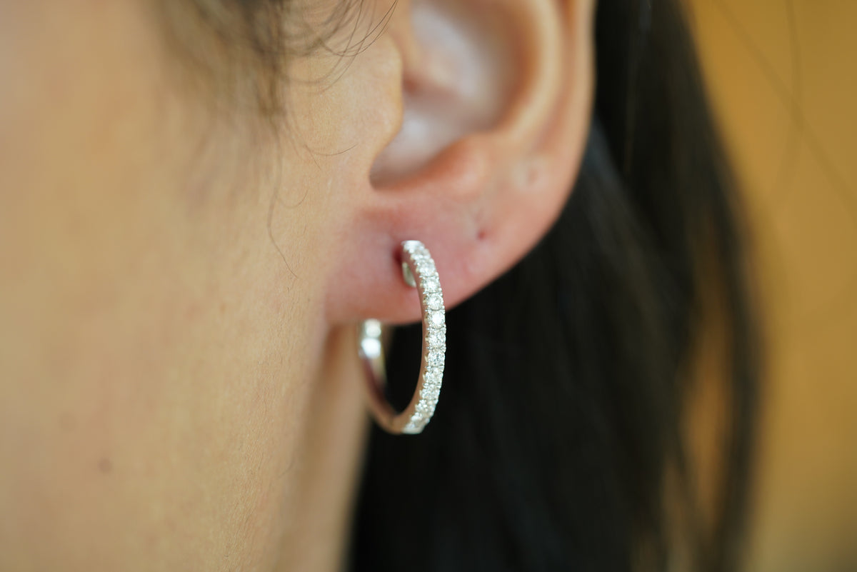 Shiny Shared Prong Diamond Hoop Earrings - additional view
