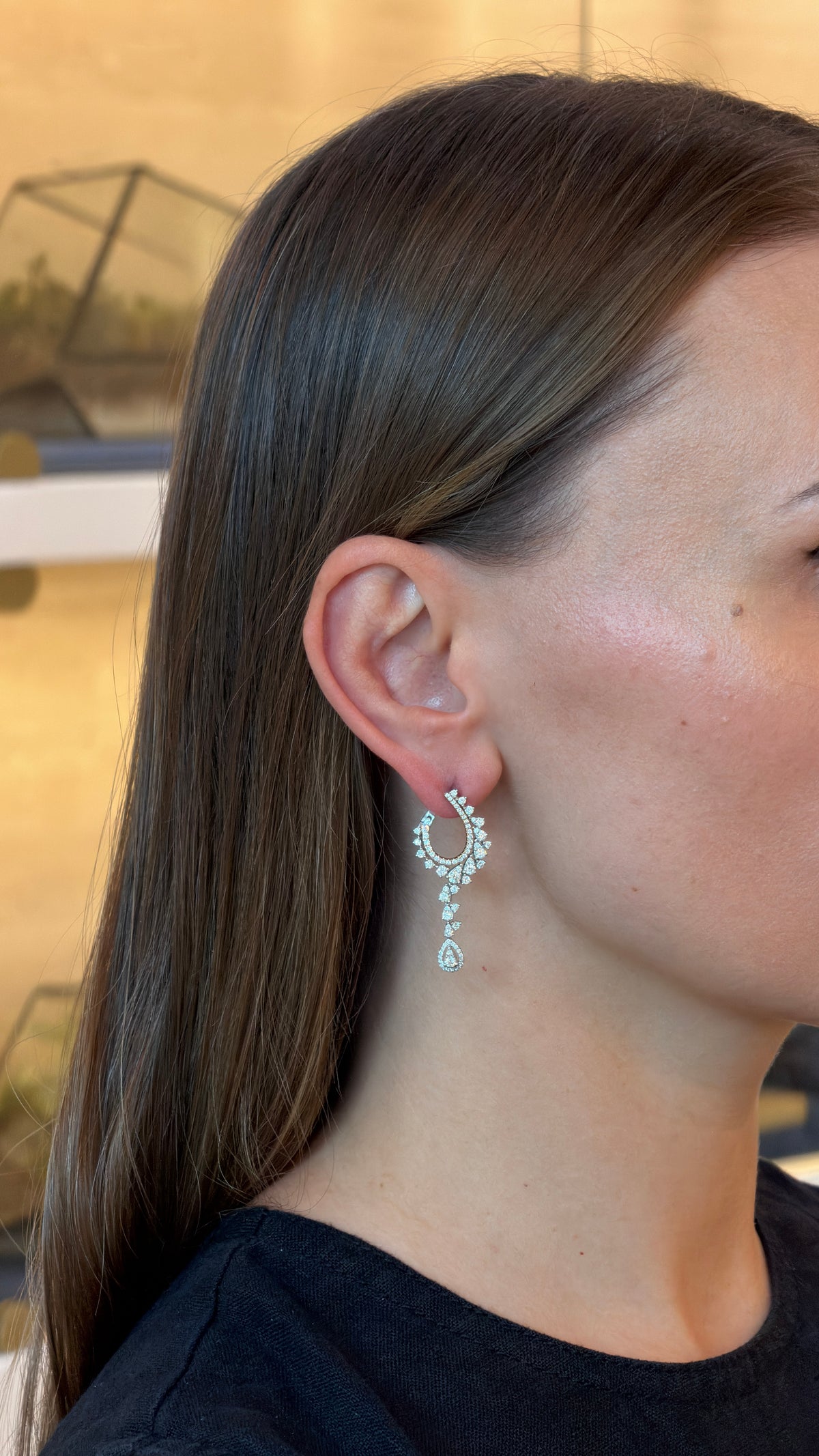 Breathtaking Enormous Dangling Diamond Earrings - additional view