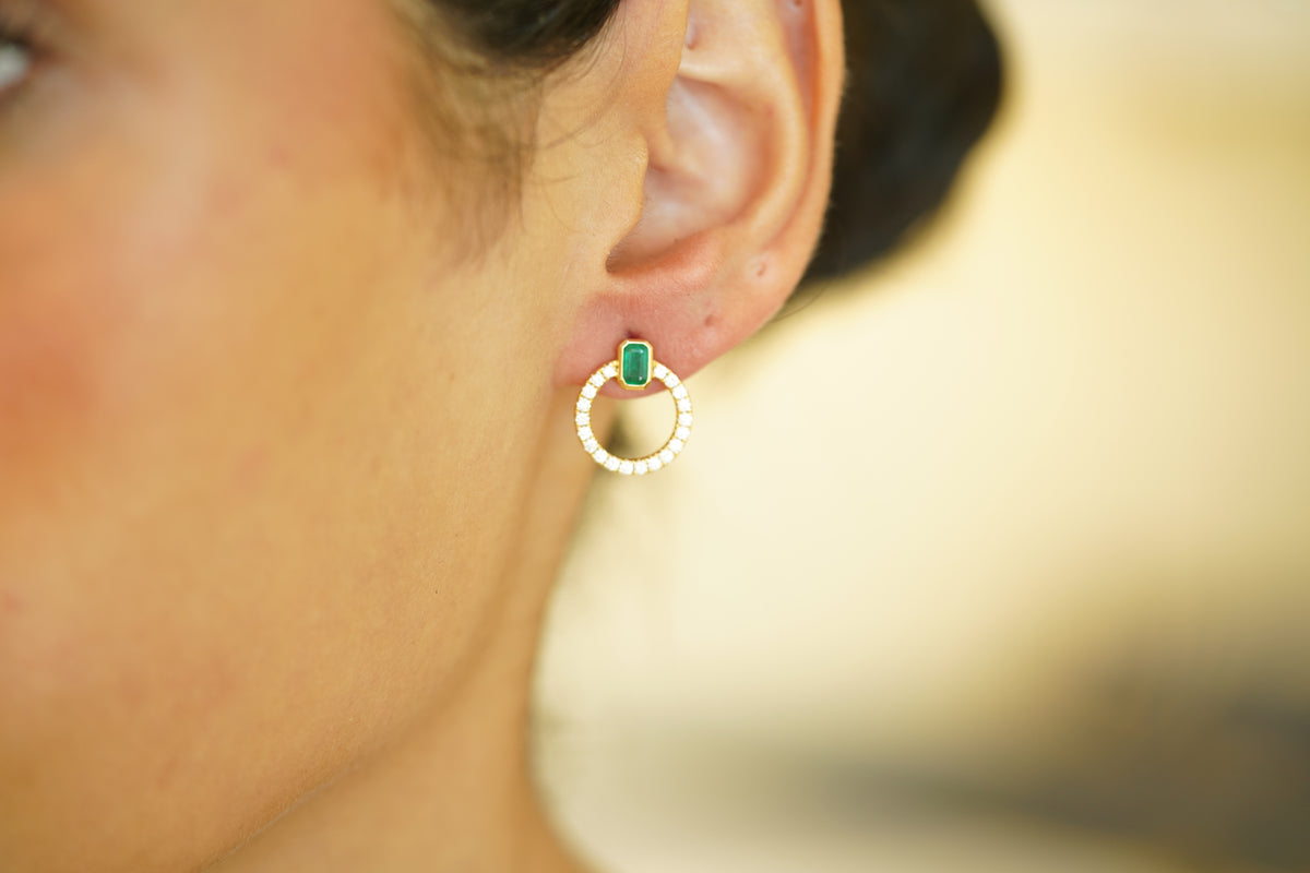 Lovely Delicate Round Diamond & Emerald Earrings - additional view