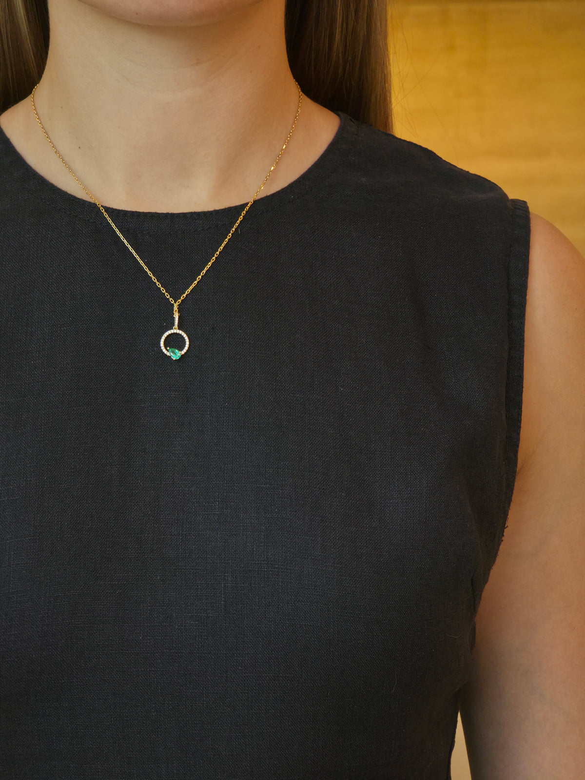 Stunning Void Pear Emerald Diamond Pendant - additional view