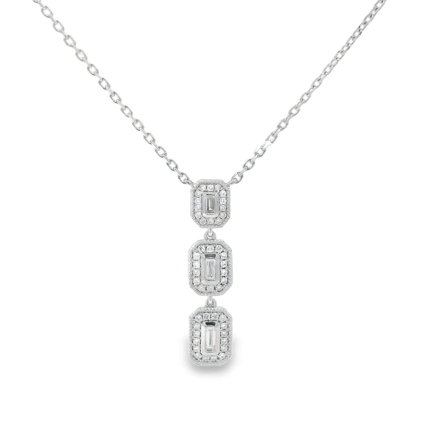 Elegant Triple Baguette Diamond Drops Pendant