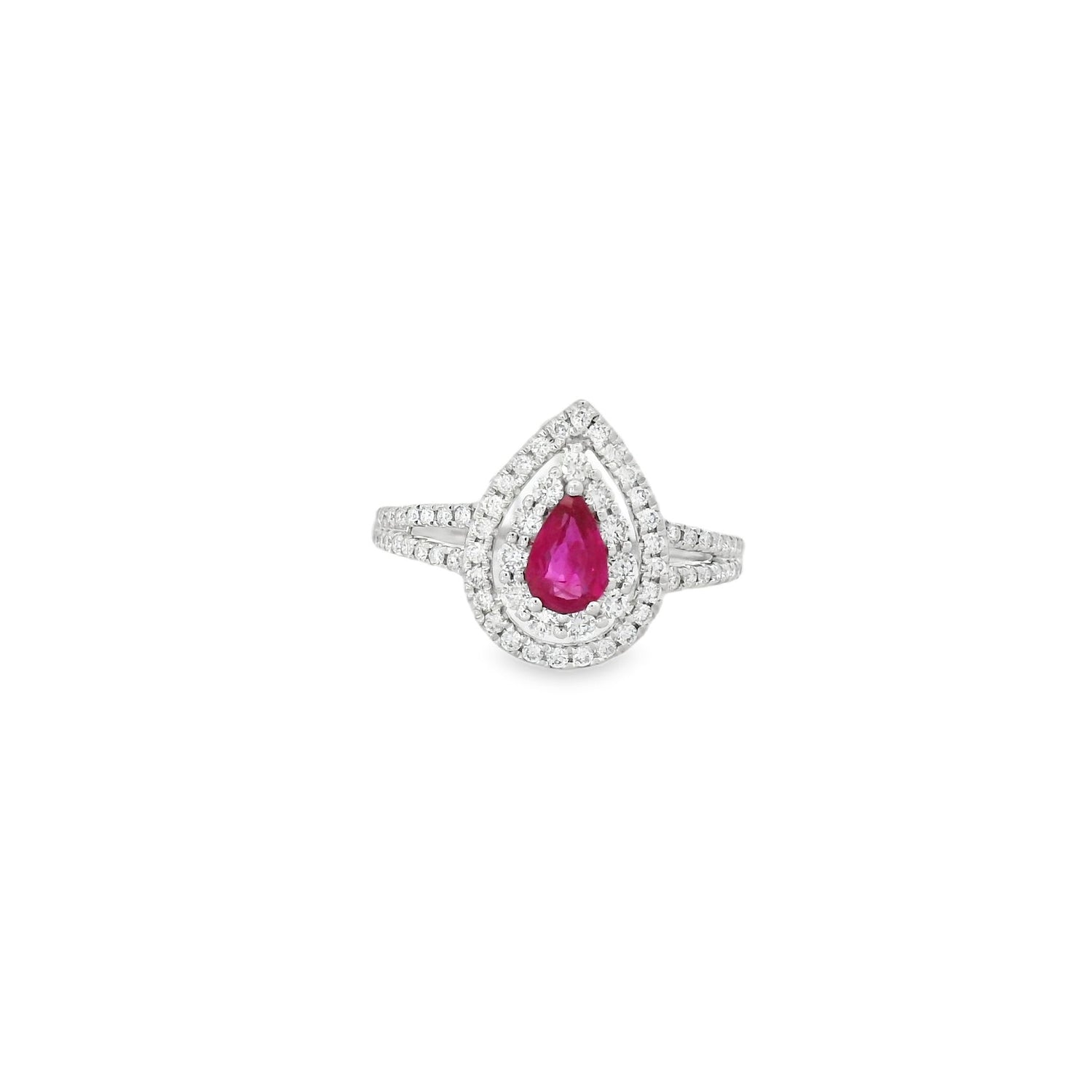 Elegant Halo Diamond Pear Ruby Ring