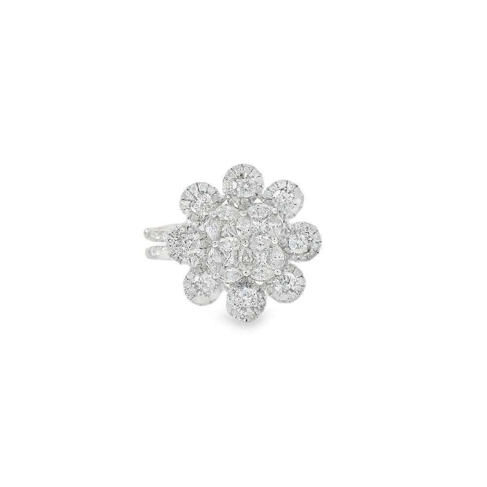 Elegant Floral Cluster Diamond White Ring