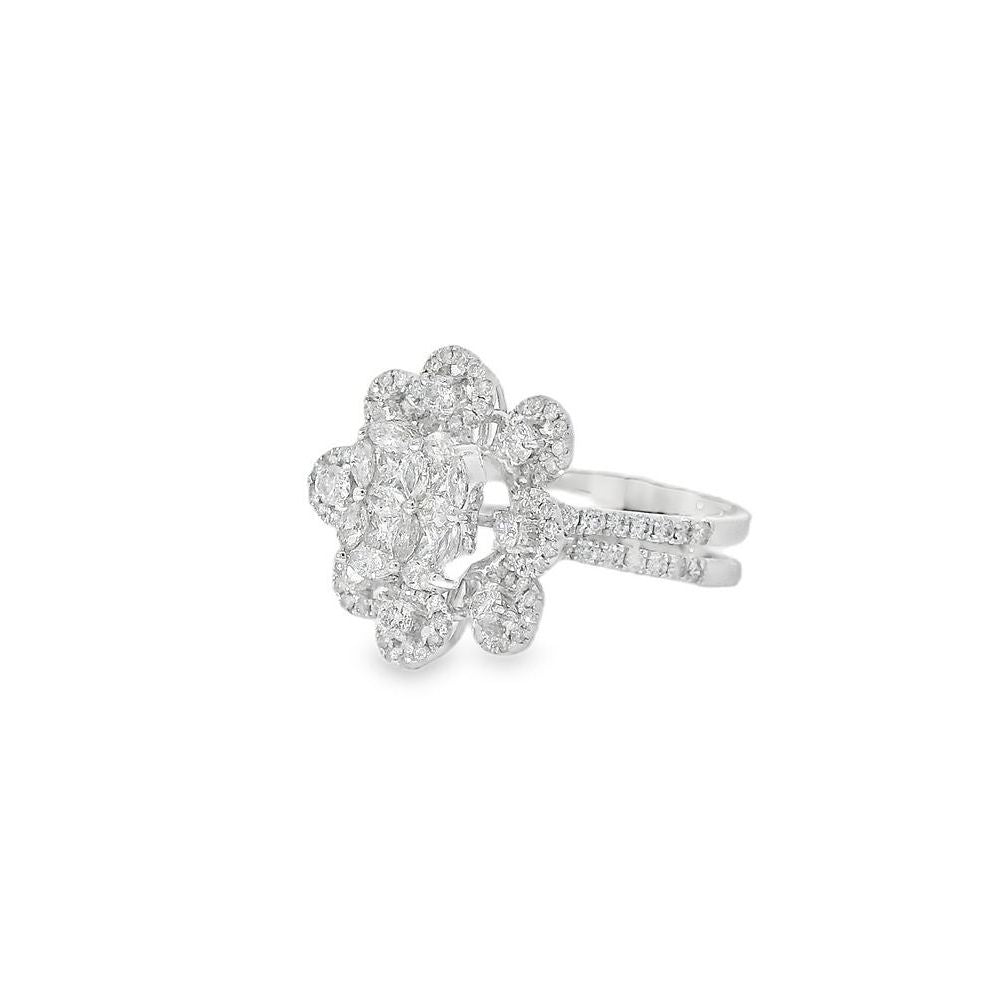 Elegant Floral Cluster Diamond White Ring
