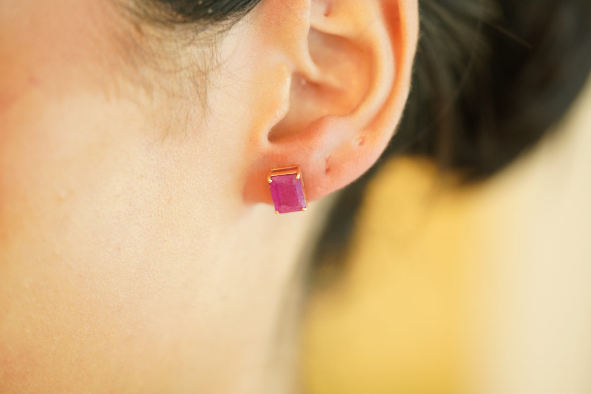 Lovely Emerald Cut Ruby Earrings - additional view