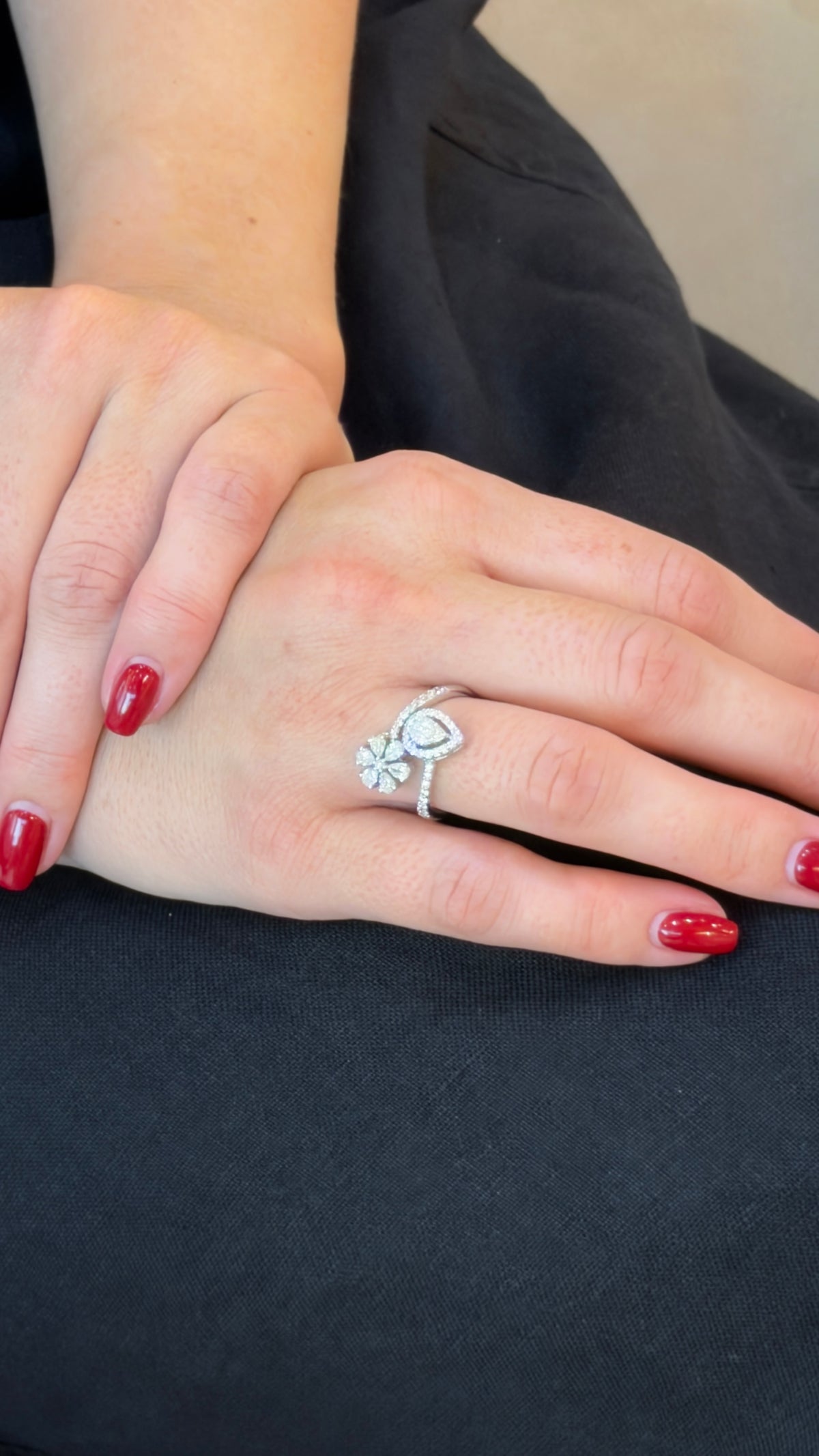Fancy Pear & Flower Diamond Ring - additional view