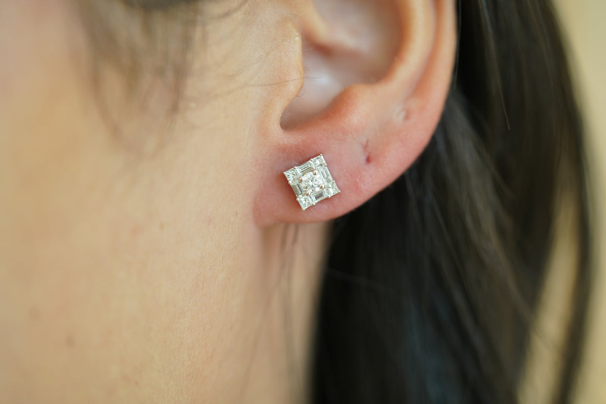 Lovely Baguette Square Diamond Earrings - additional view