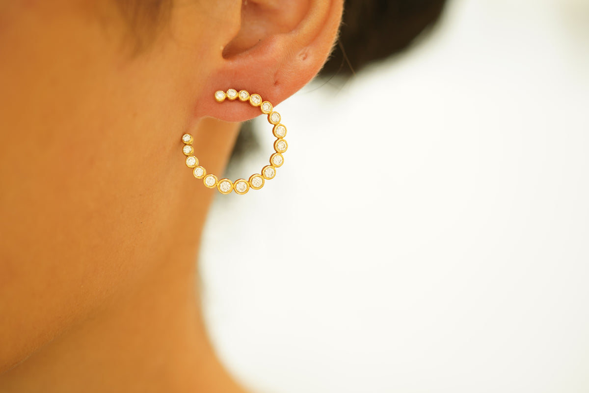 Amazing Rounded Yellow Gold Diamond Earrings - additional view