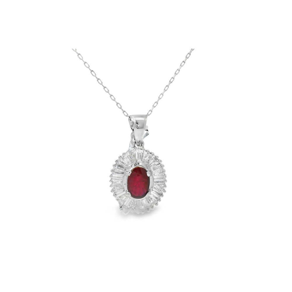 Elegant Ruby & Baguettes Set Pendant