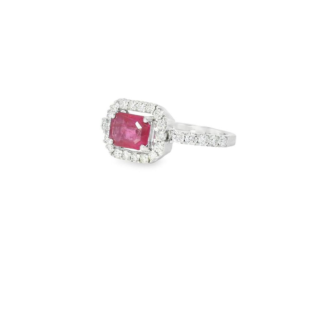 One Line Baguette Ruby & Diamond Ring