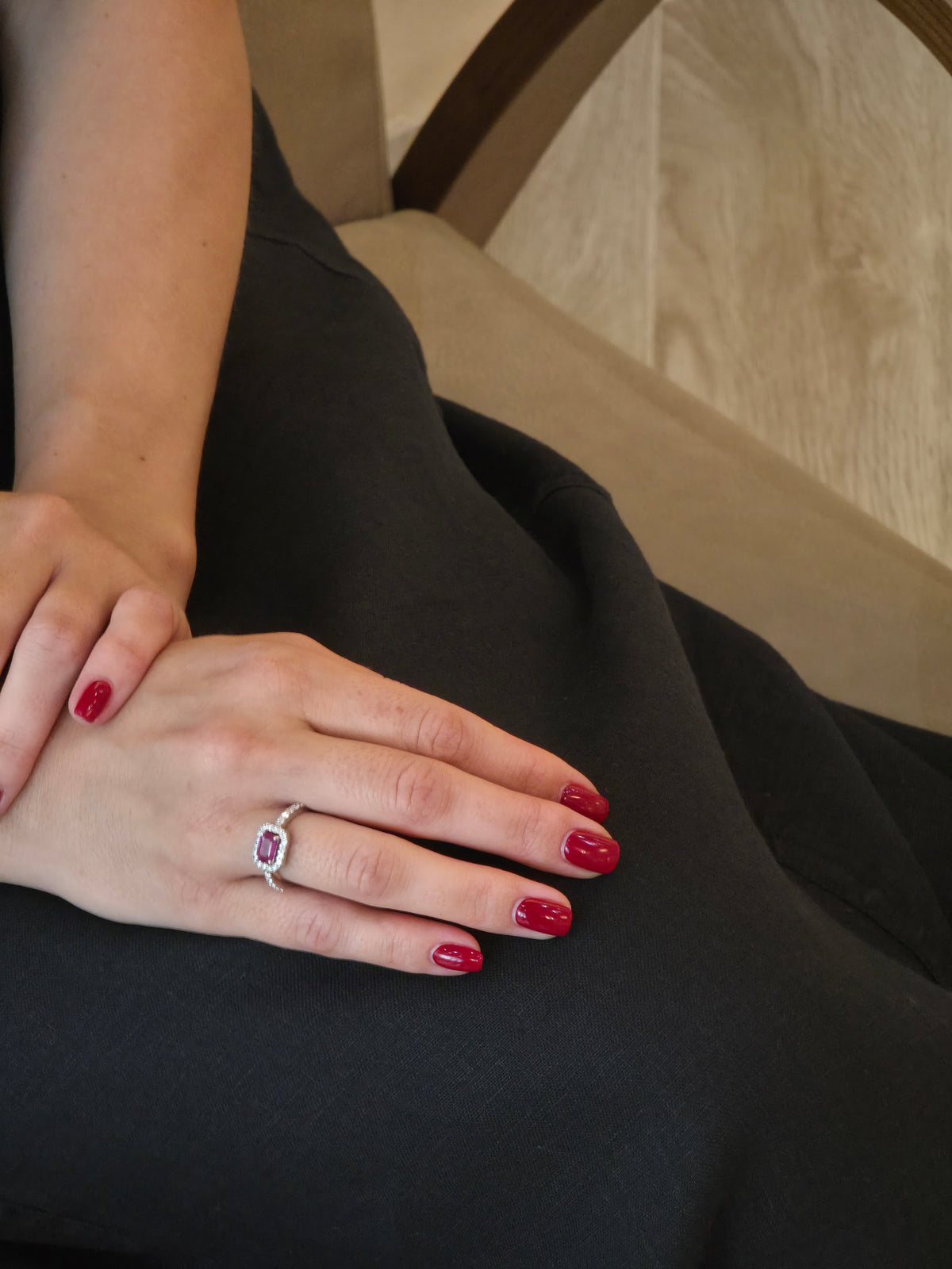 One Line Baguette Ruby & Diamond Ring - additional view