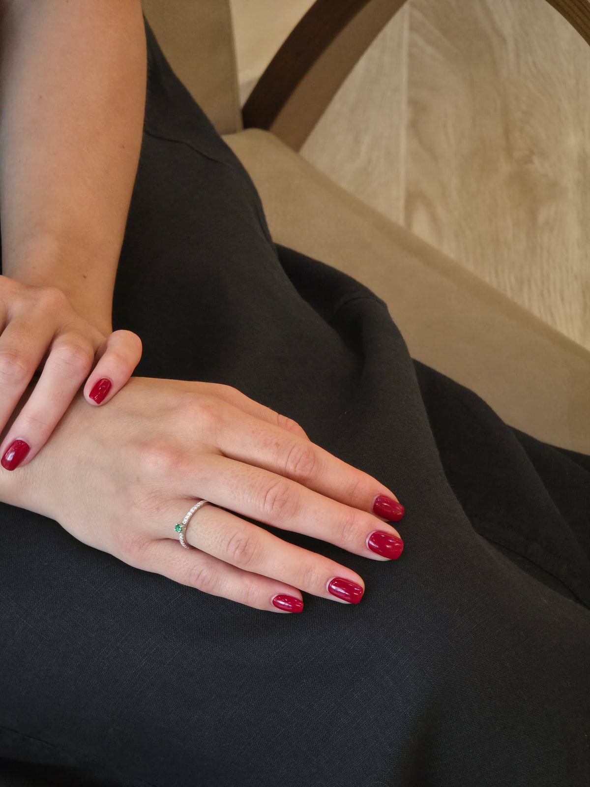 Delicate Emerald One Line Diamond Ring - additional view