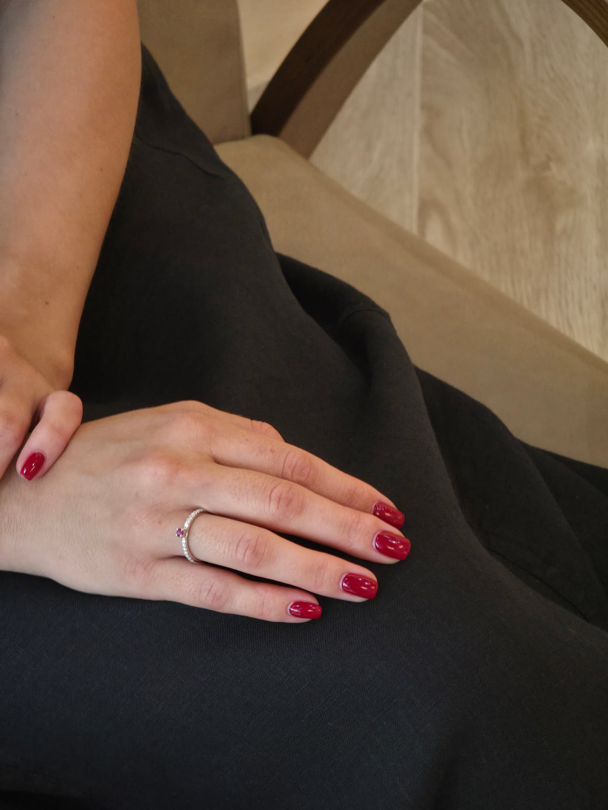 Delicate Ruby One Line Diamond Ring - additional view