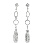 White gold diamond dangle earrings with oval links, circles and elongated teardrops