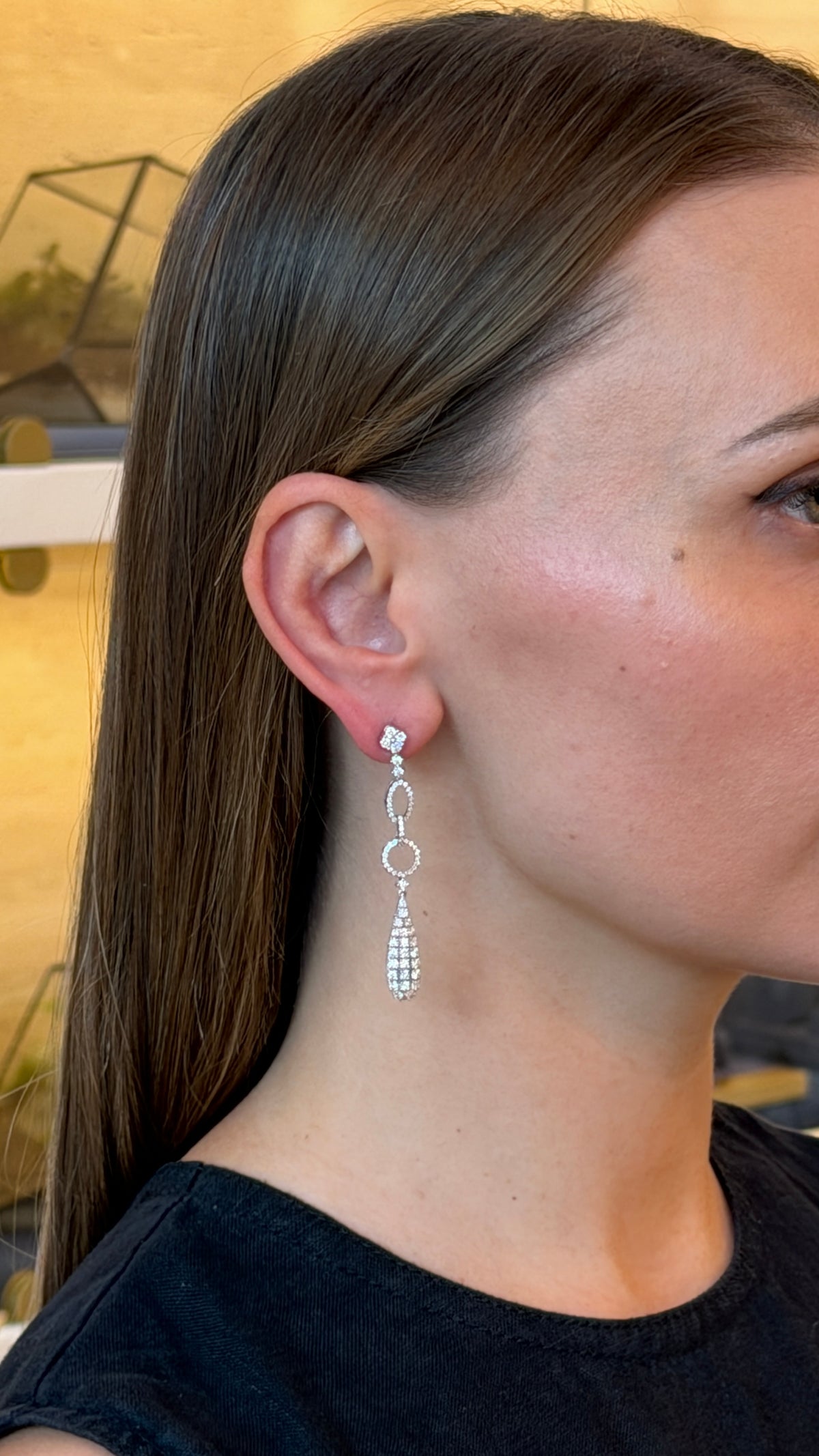 Elegant Diamond Circle Teardrop Dangle Earrings - additional view