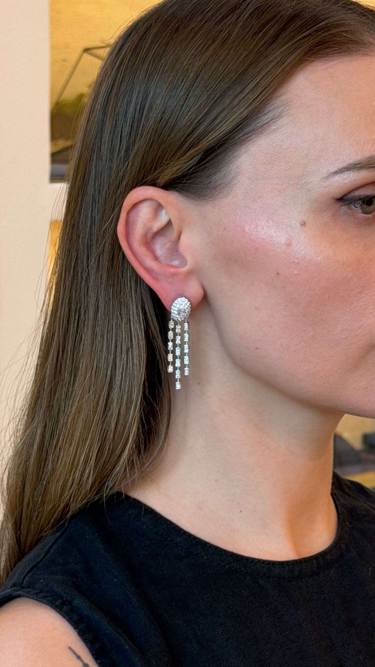 Exotic Oval Fallen Baguettes Full Diamond Earrings - additional view