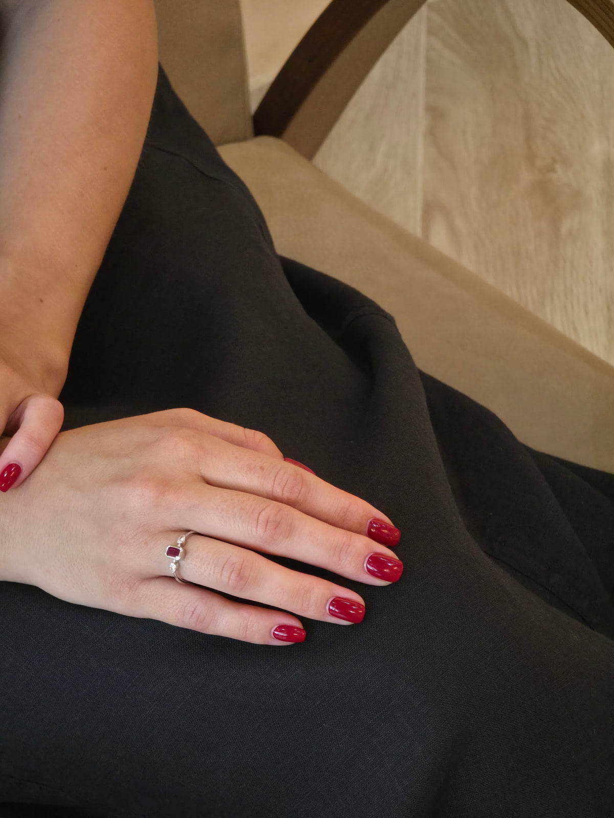 Lovely Delicate Bezel Ruby Diamond Ring - additional view