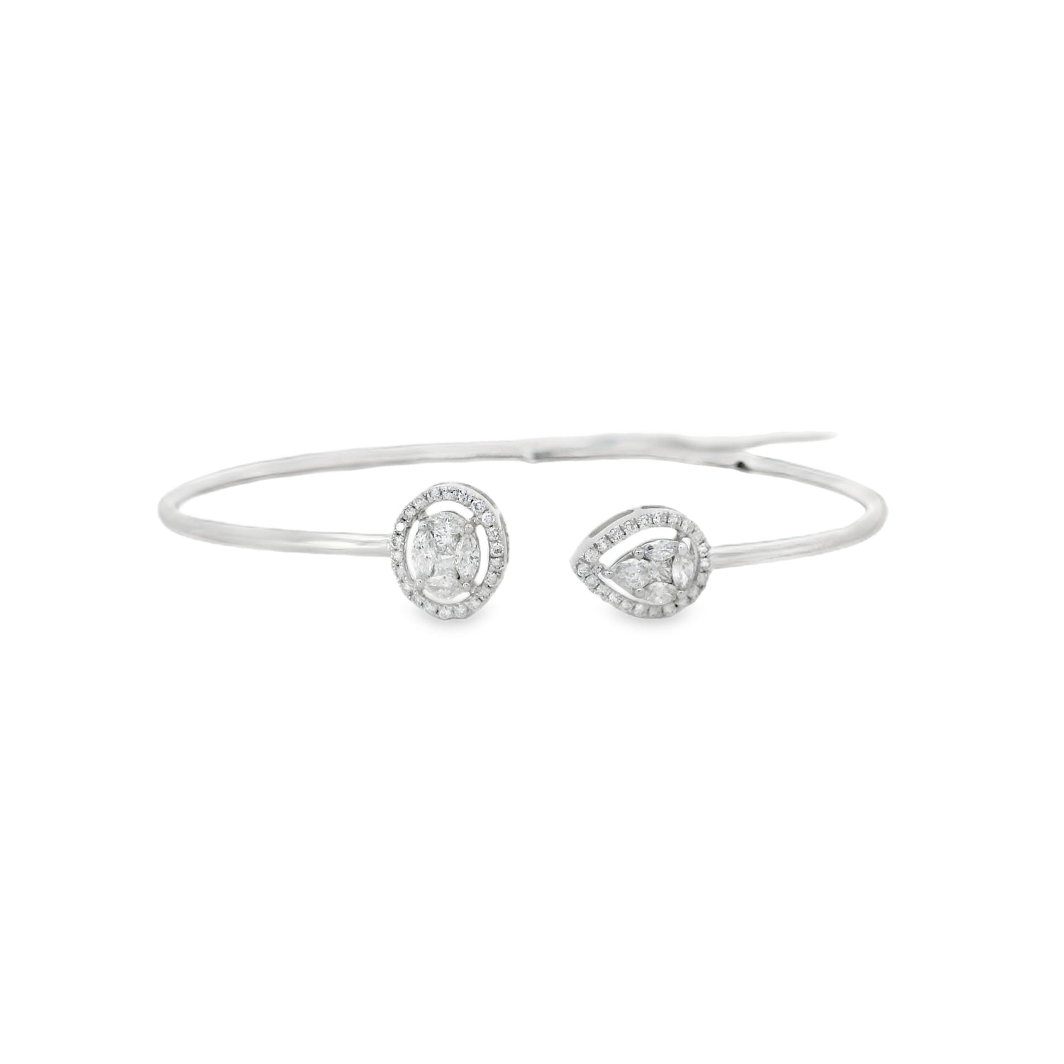 Delicate Pear & Round Diamond Open Bangle