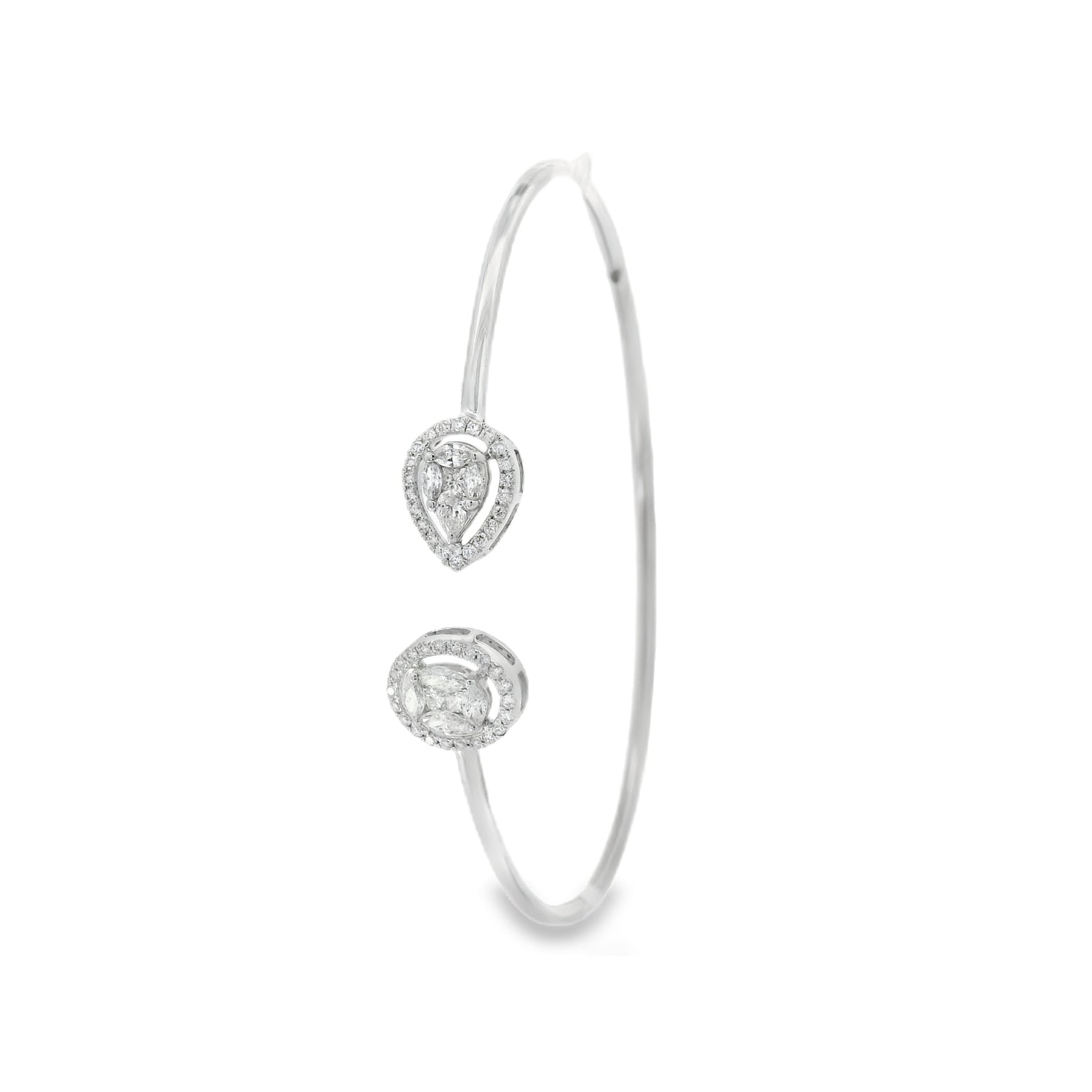Delicate Pear & Round Diamond Open Bangle