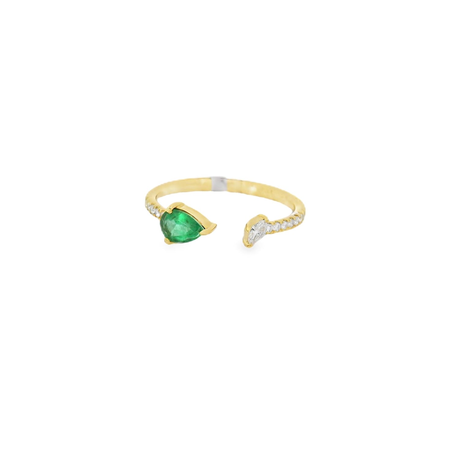 Soft Pear Emerald & Diamond Open Ring