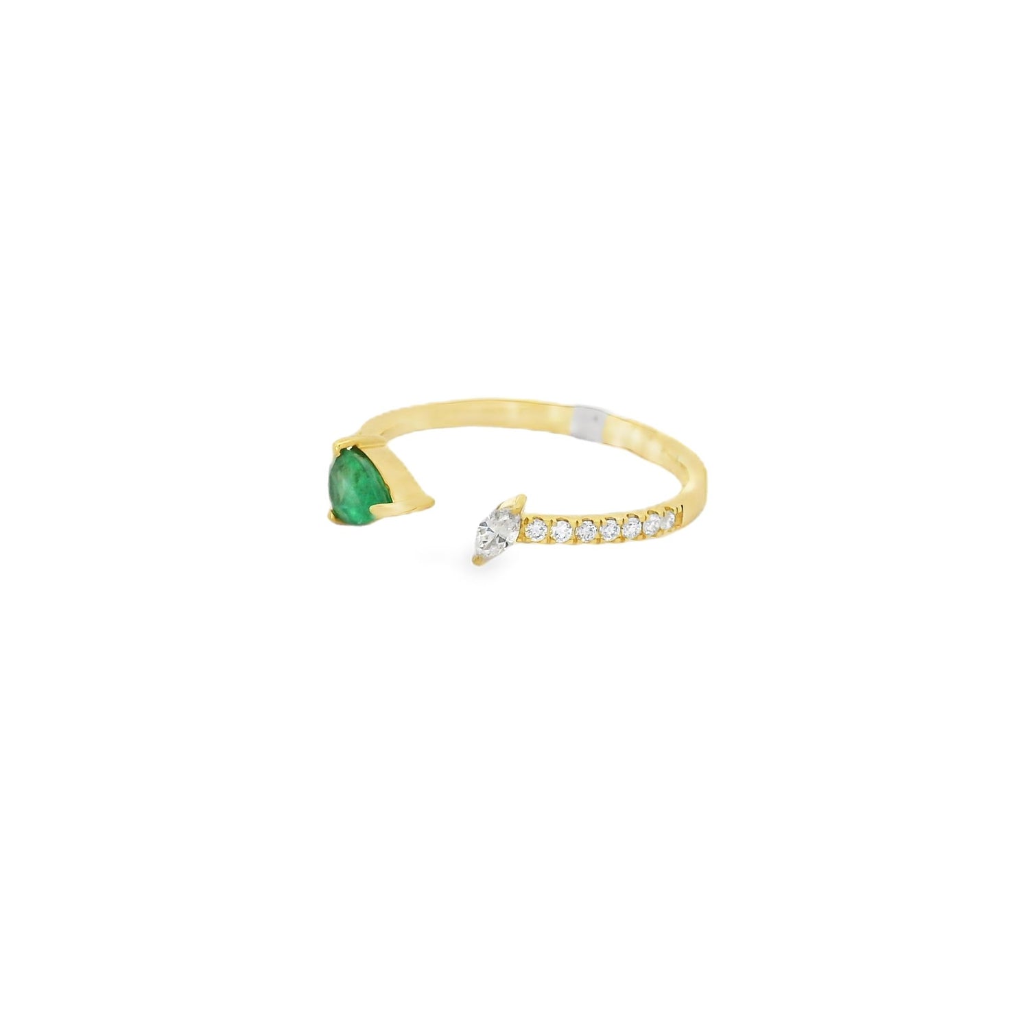 Soft Pear Emerald & Diamond Open Ring