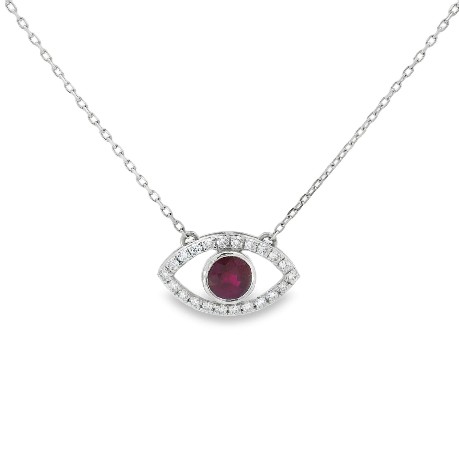Simple Ruby Eye Diamond White Pendant