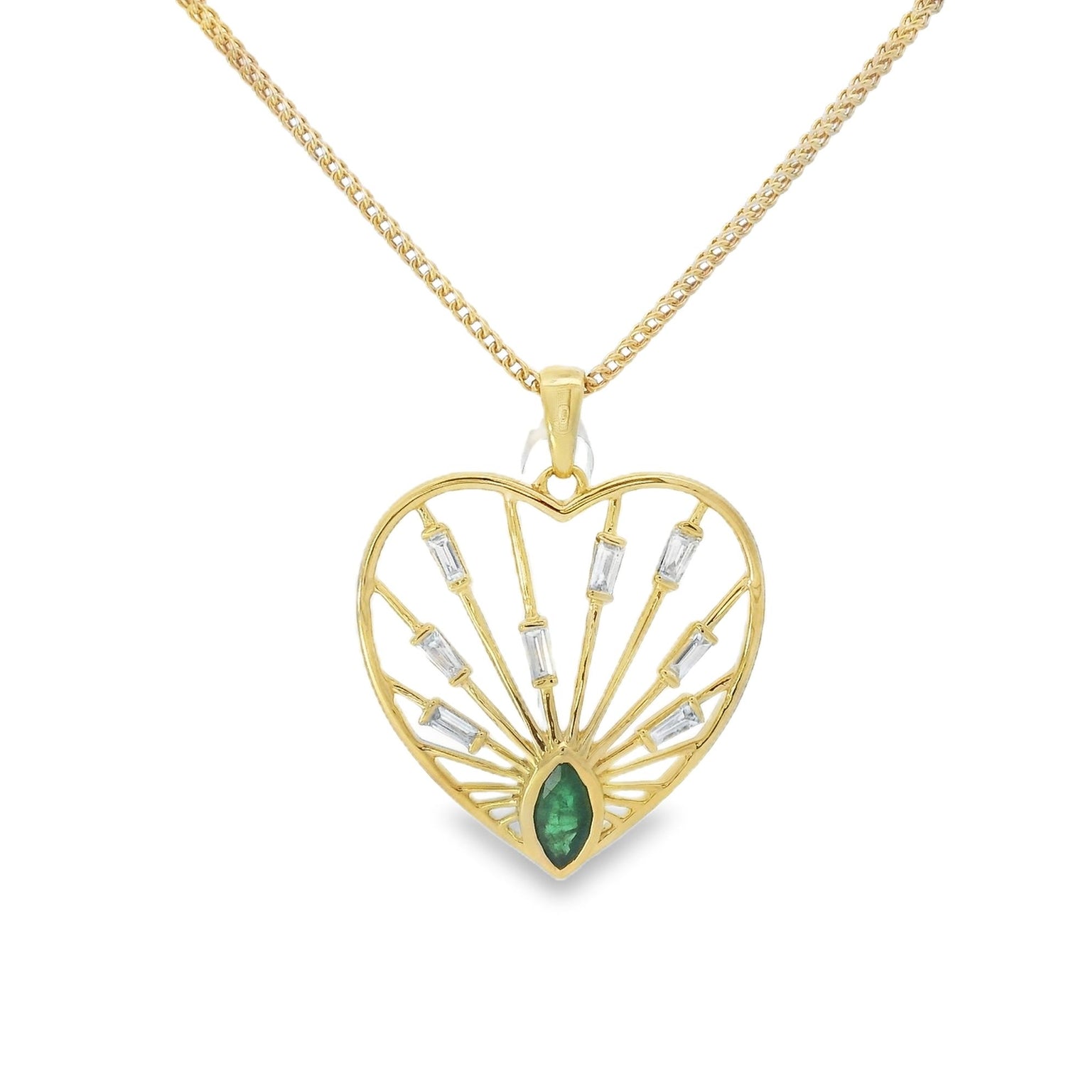Refined Emerald & Diamond Yellow Heart Pendant