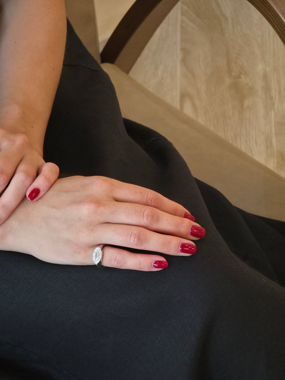 Stunning Halo Marquise Diamond Pinky Ring - additional view