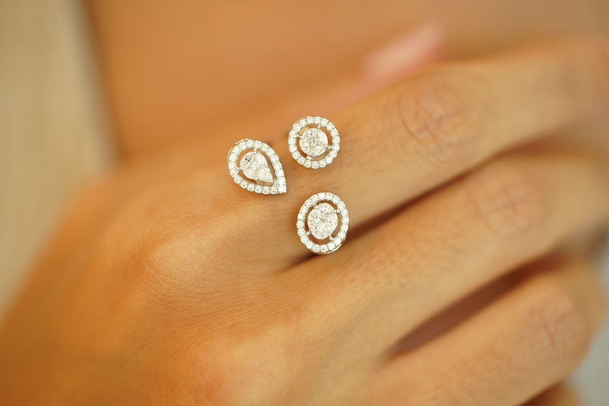 Mixed-Cut Diamond Triple Halo Open Ring - additional view