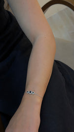 Delicate Oval Sapphire Halo Diamond Bracelet - additional view