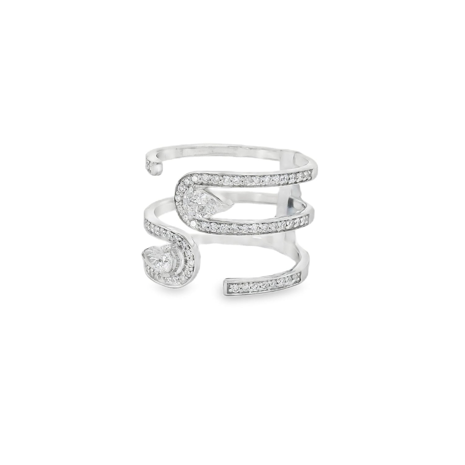 Bold Multi-Layer Illusion Pear Diamonds Ring
