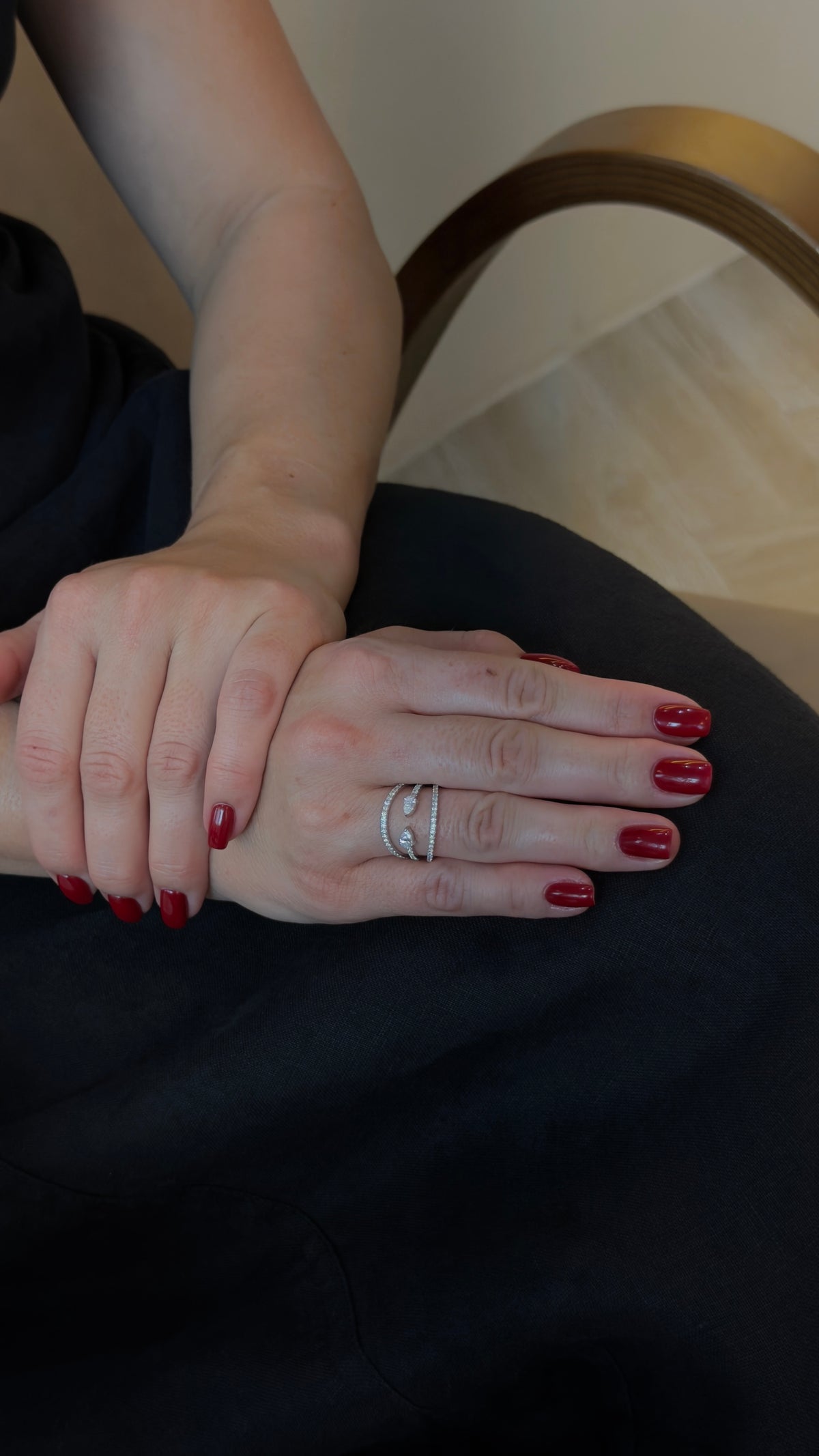 Enchanting Dual Pear Solitaire Diamond Layers Ring - additional view