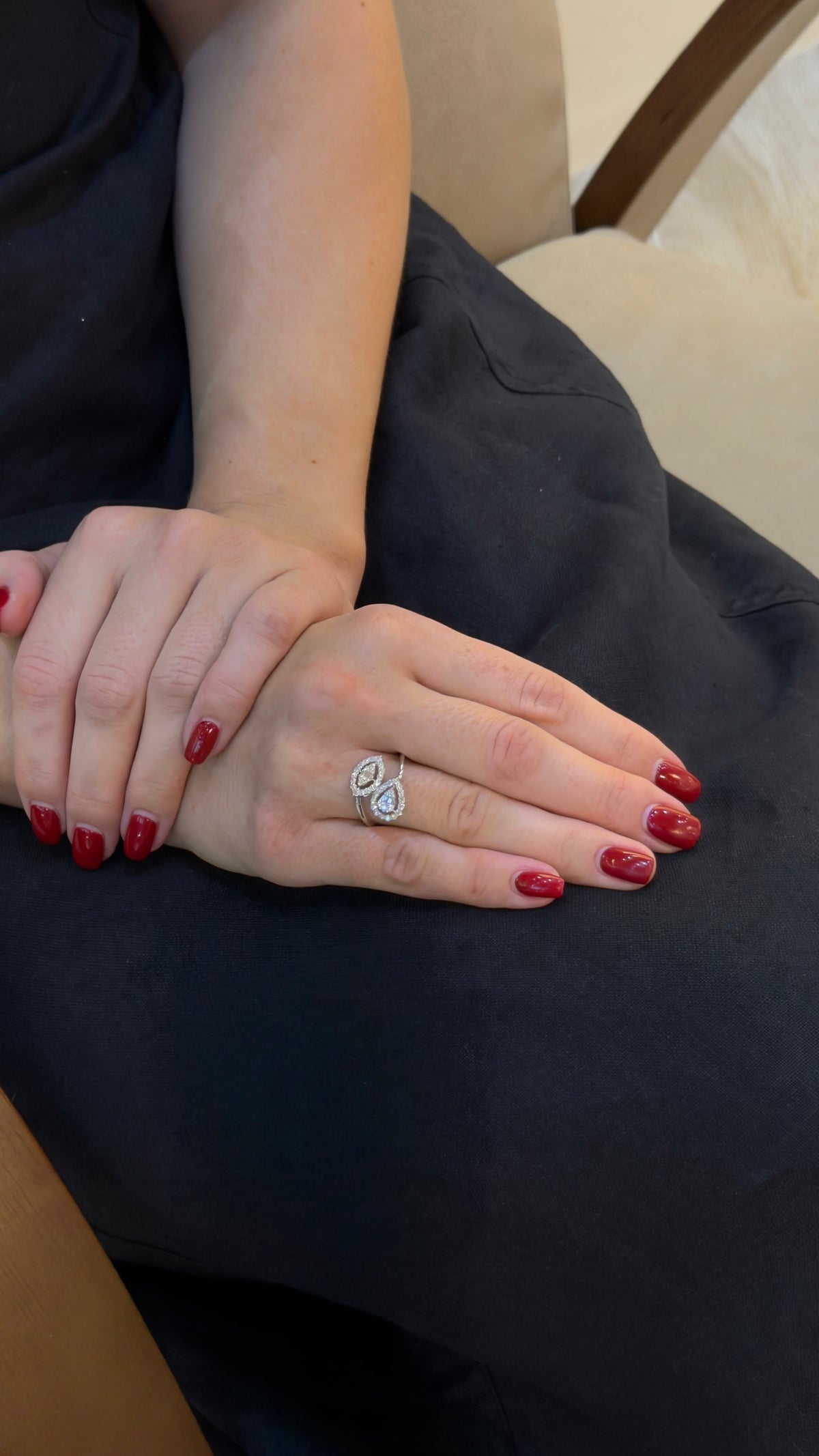 Elegant Pear & Marquise Diamond Open Ring - additional view