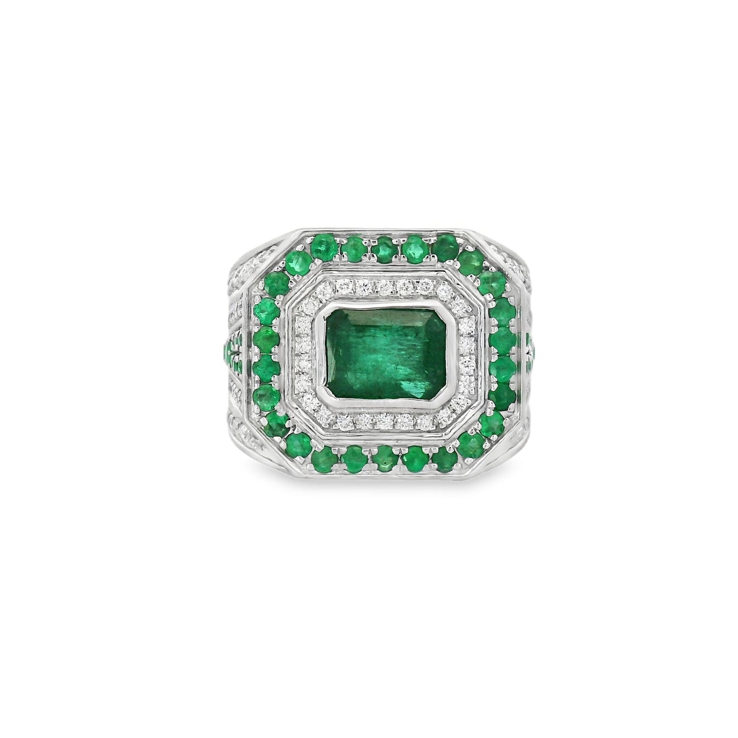 Exquisite Emerald Filled Silver Men Ring