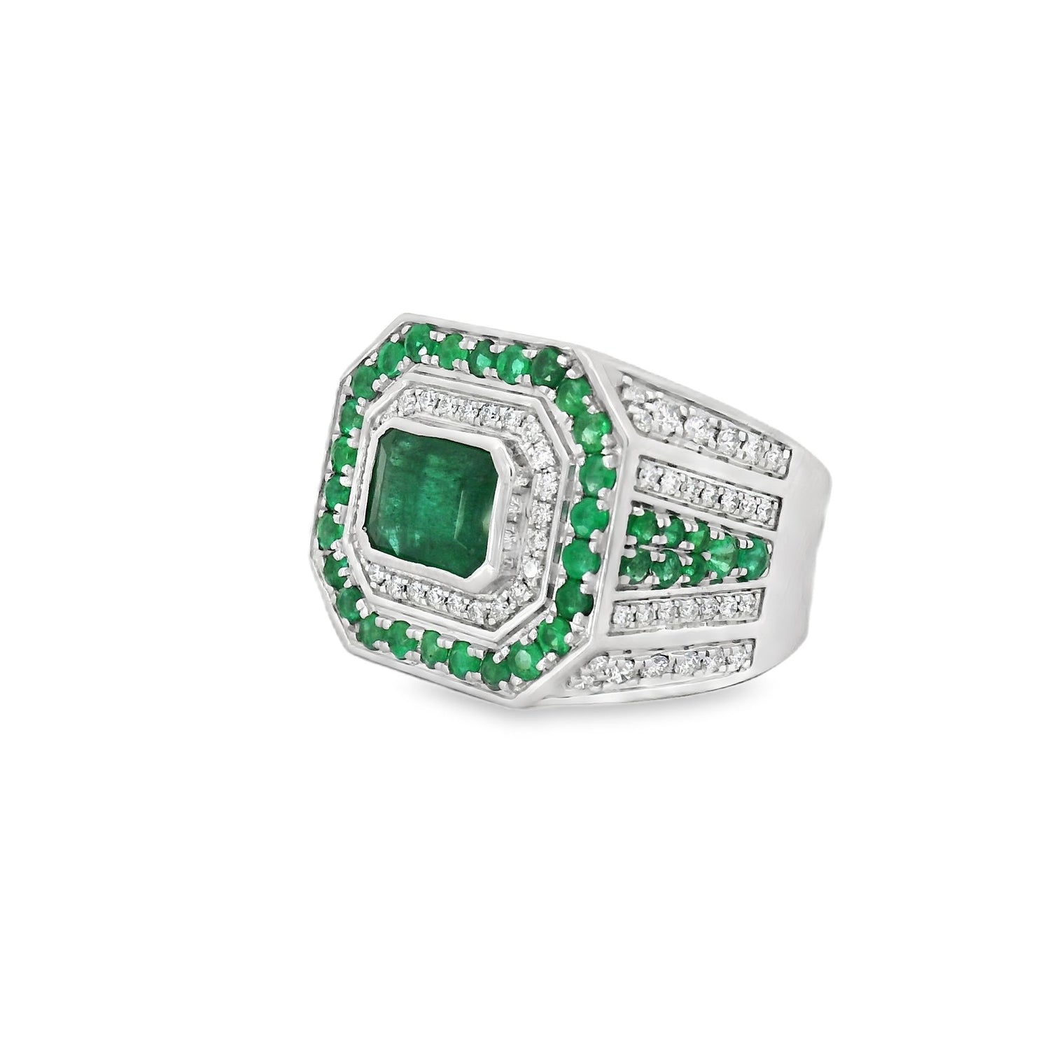 Exquisite Emerald Filled Silver Men Ring
