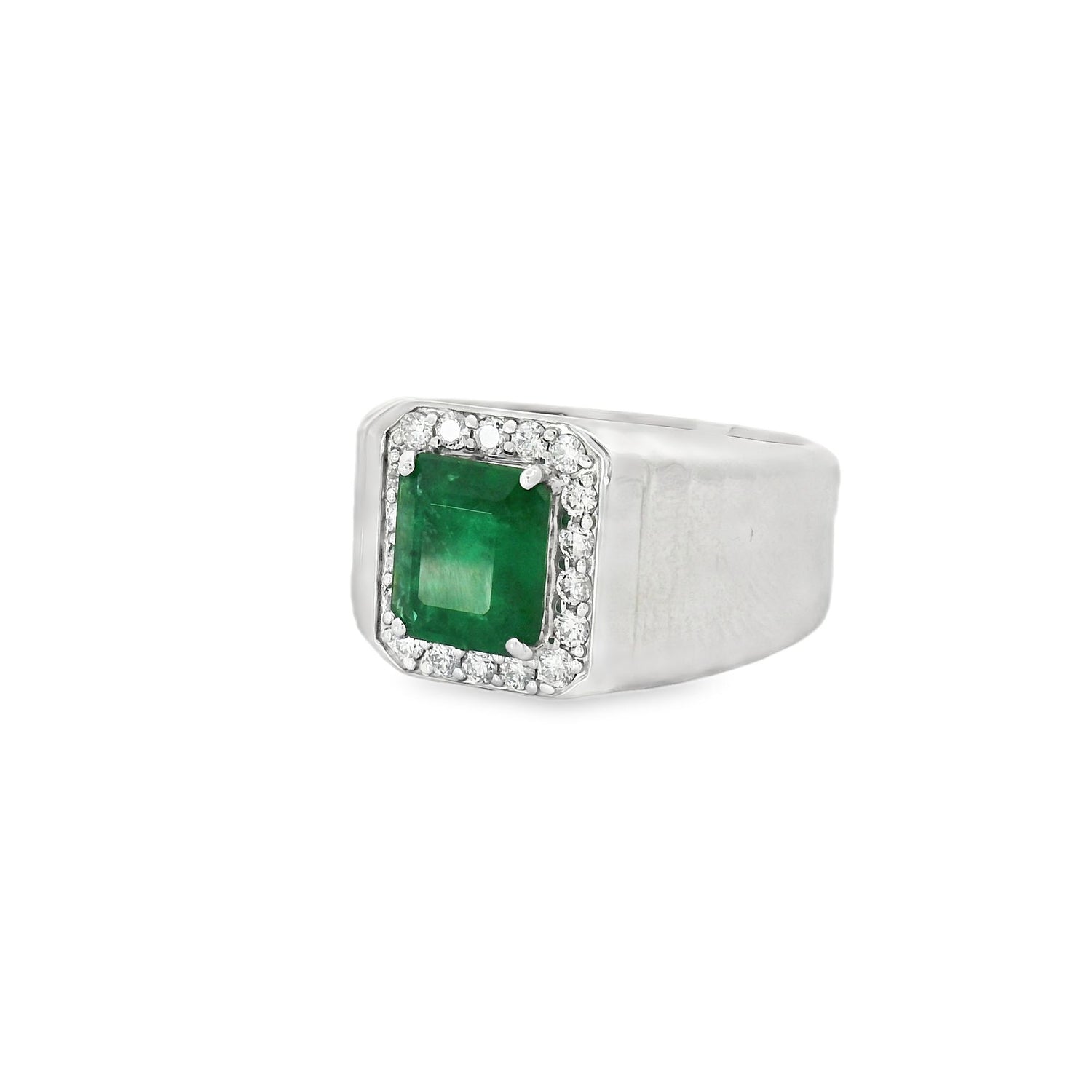 Splendid Halo Diamond Emerald Silver Men Ring