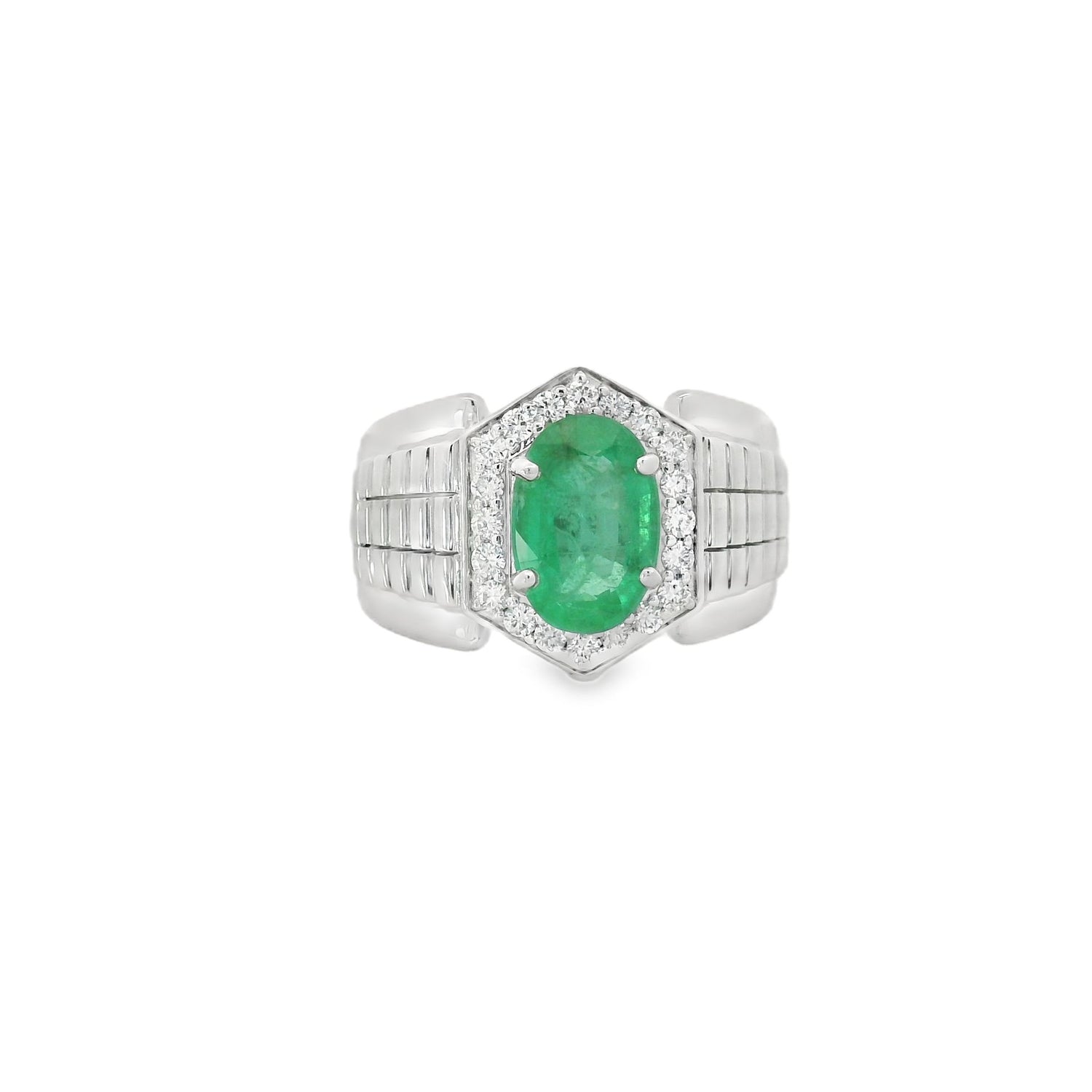 Fancy Oval Emerald Silver Men Ring
