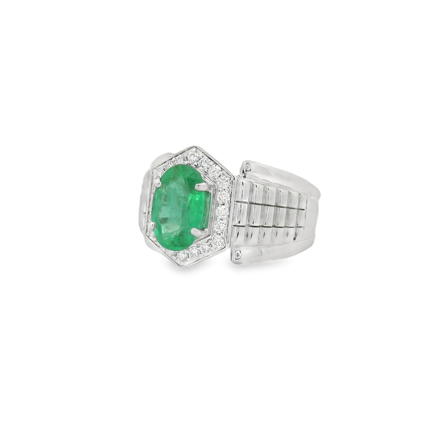 Fancy Oval Emerald Silver Men Ring