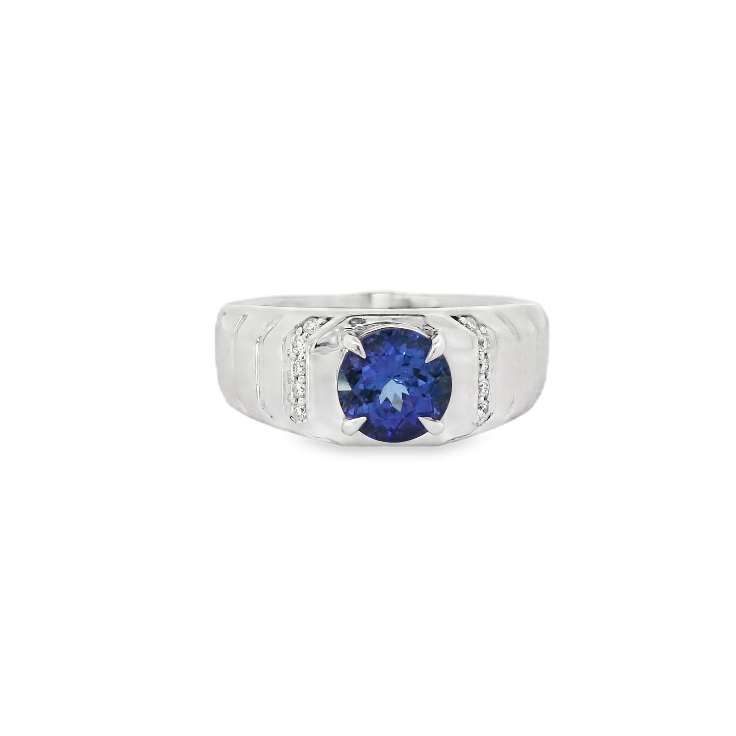 Refined Prong Tanzanite Diamond Men Ring