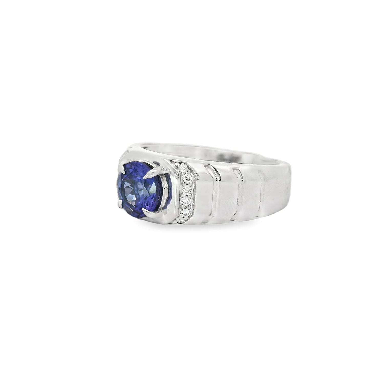 Refined Prong Tanzanite Diamond Men Ring