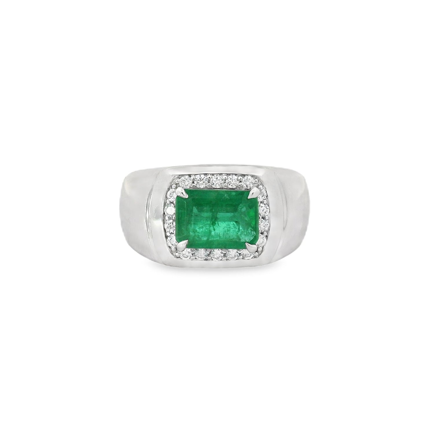 Subtle Horizontal Emerald Silver Men Ring