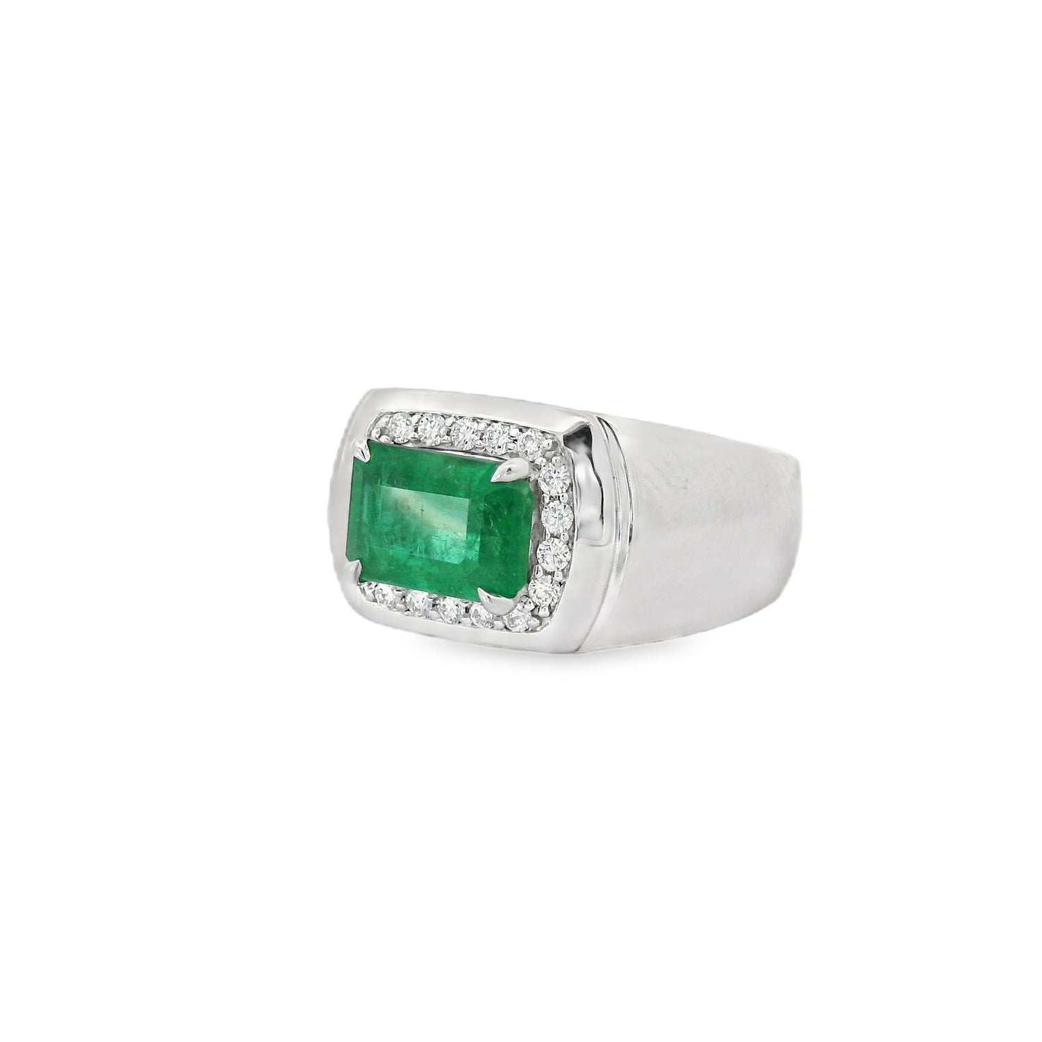 Subtle Horizontal Emerald Silver Men Ring