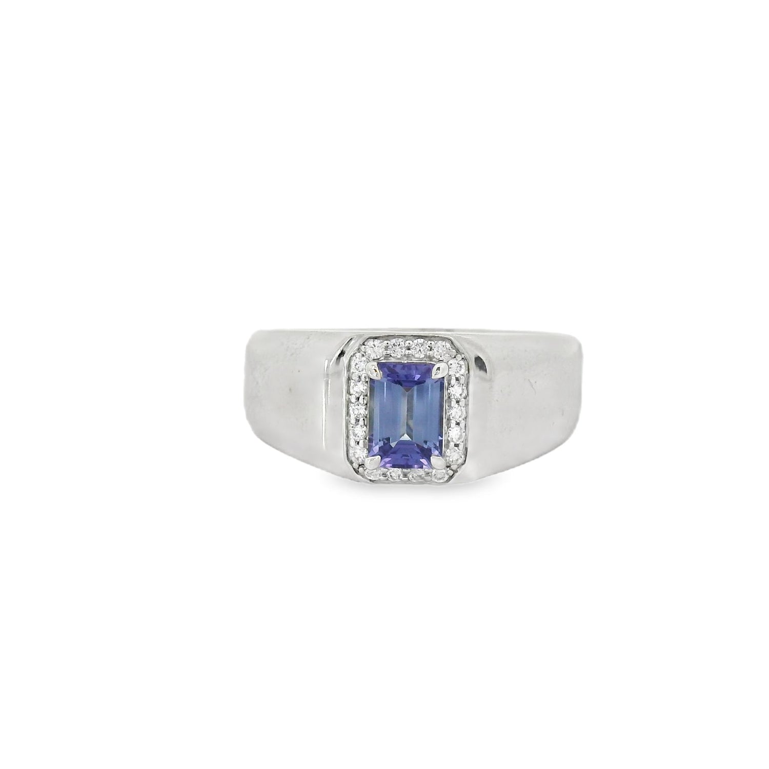 Subtle Halo Diamond Tanzanite Silver Men Ring