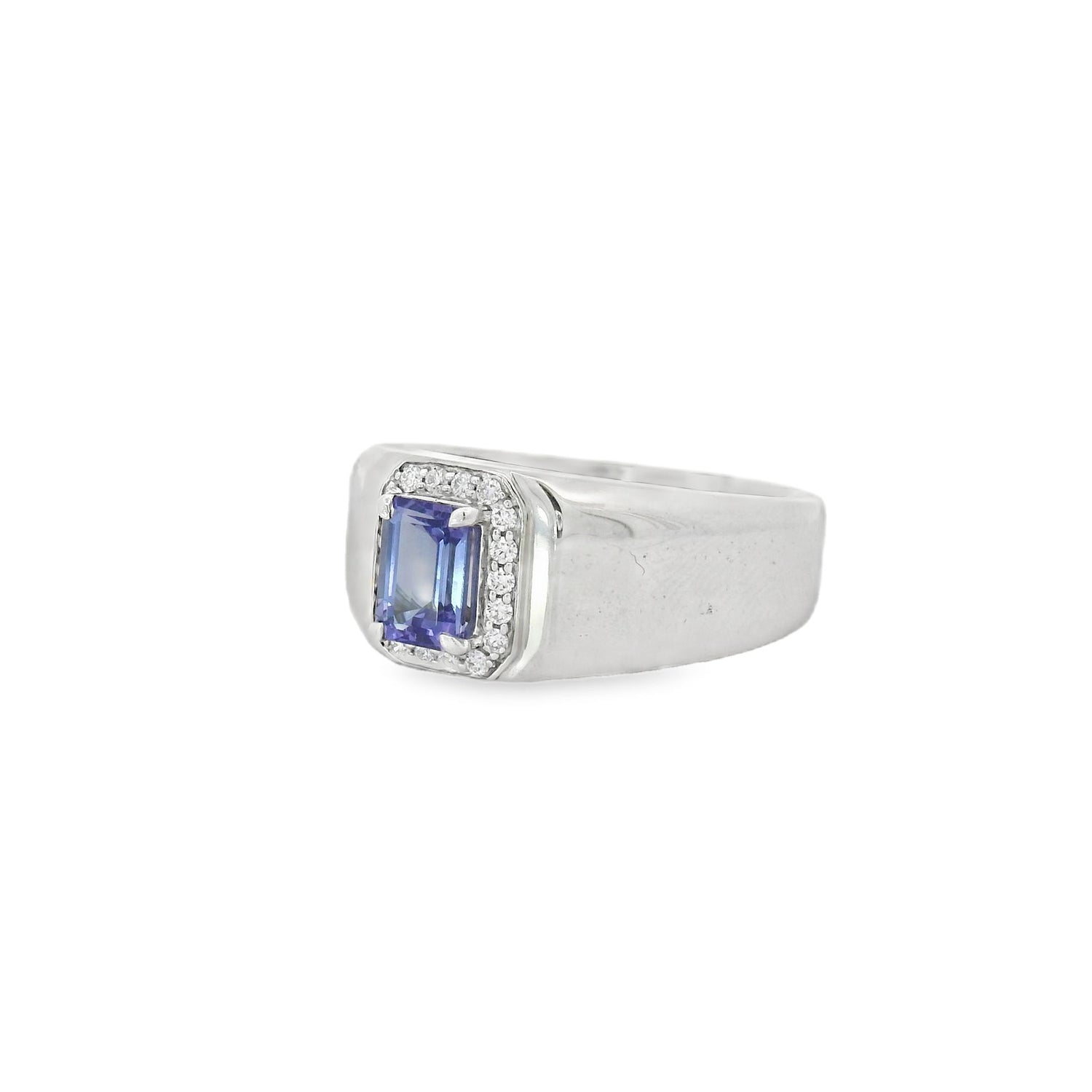 Subtle Halo Diamond Tanzanite Silver Men Ring