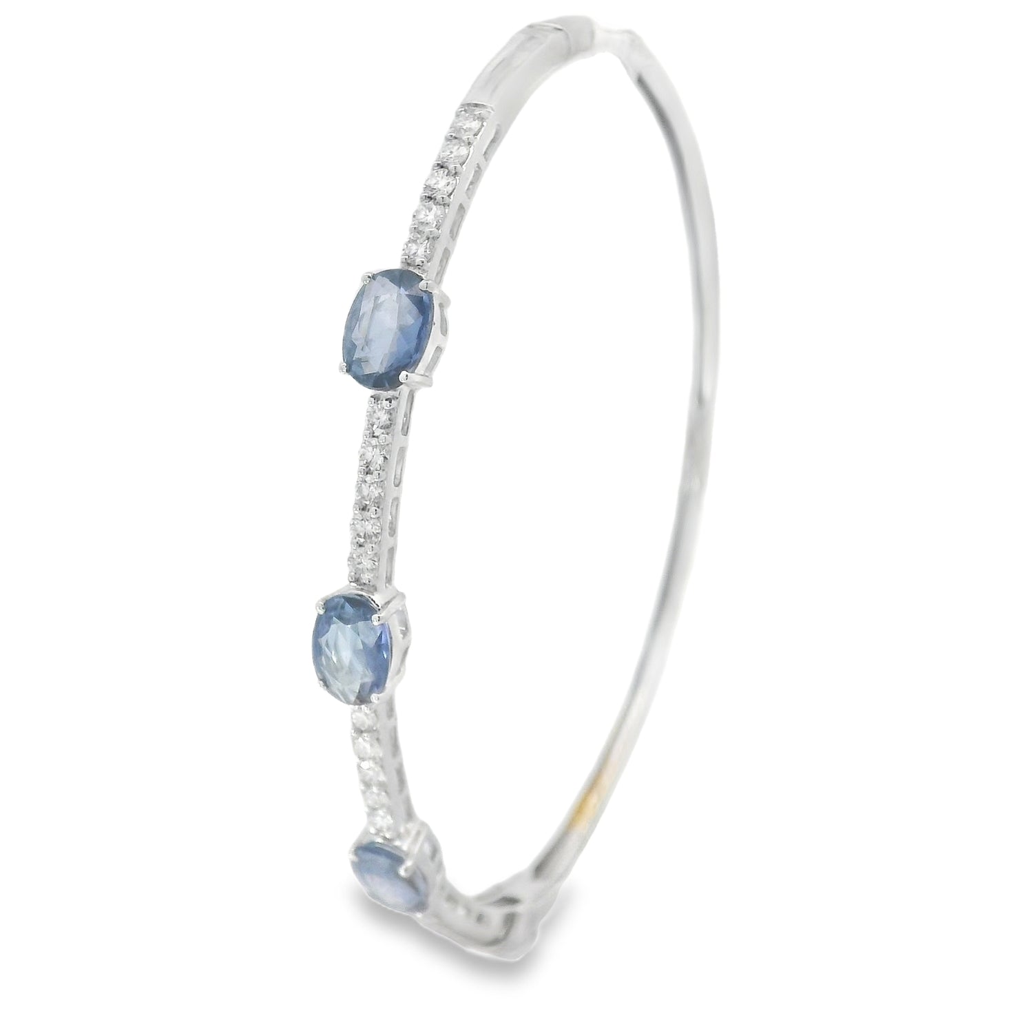 Refined Oval Trio Sapphire Diamond Bangle