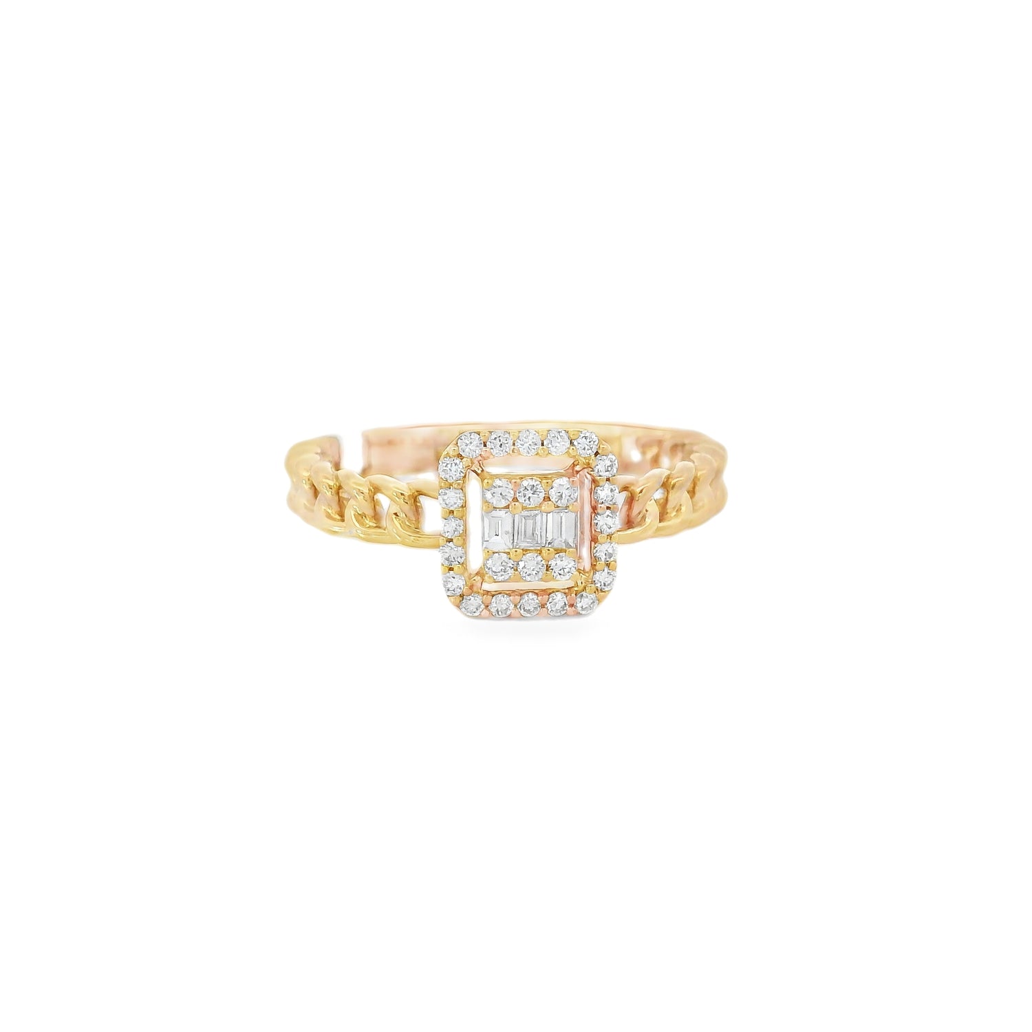 Elegant Rose Solid Cuban Diamond Ring