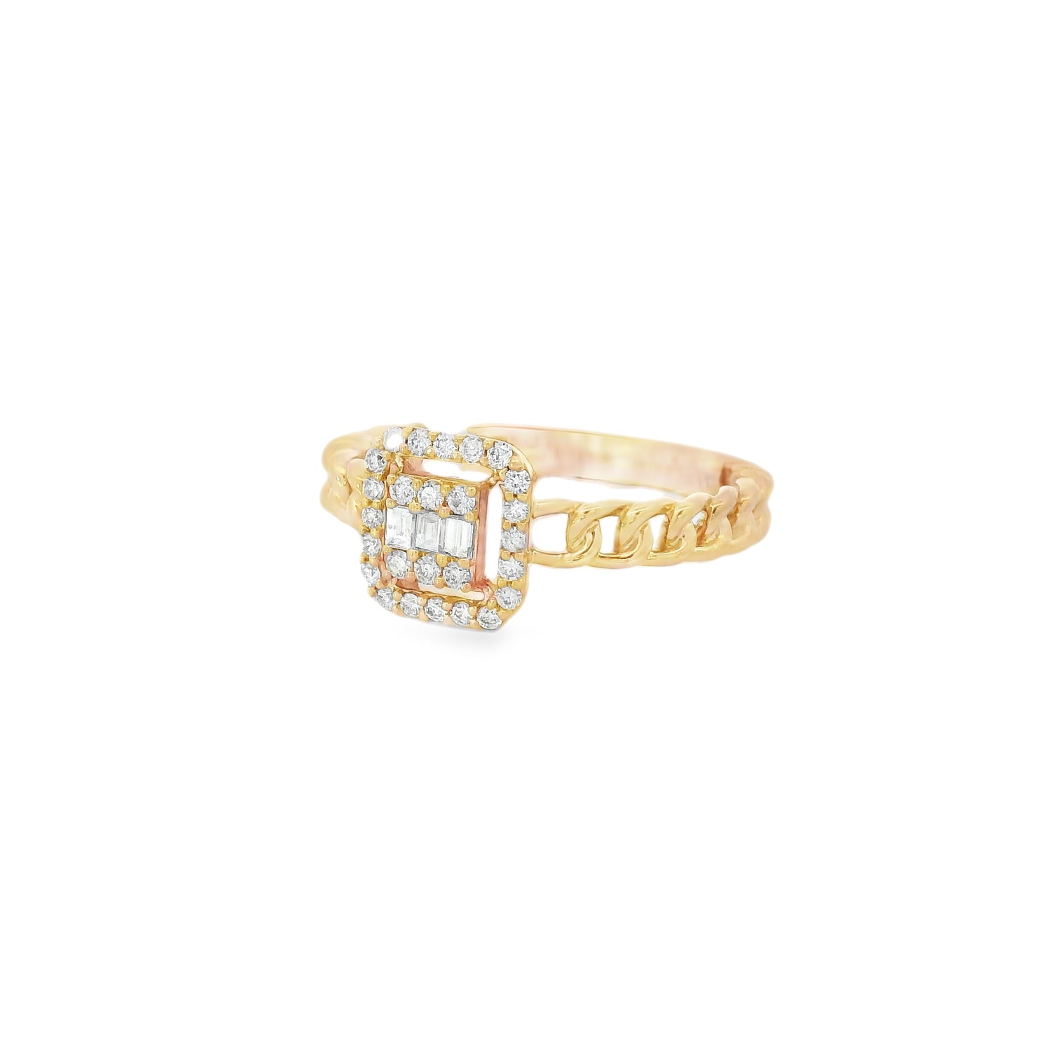 Elegant Rose Solid Cuban Diamond Ring