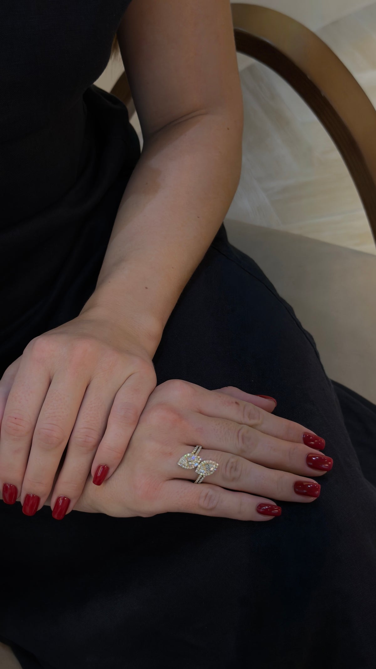 Elegant Dual Marquise Cluster Diamond Yellow Ring - additional view