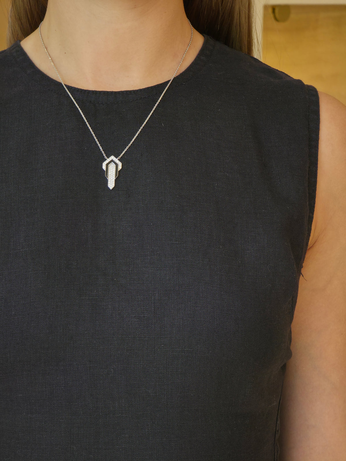 Contemporary Diamond Layered Arrow Necklace - additional view