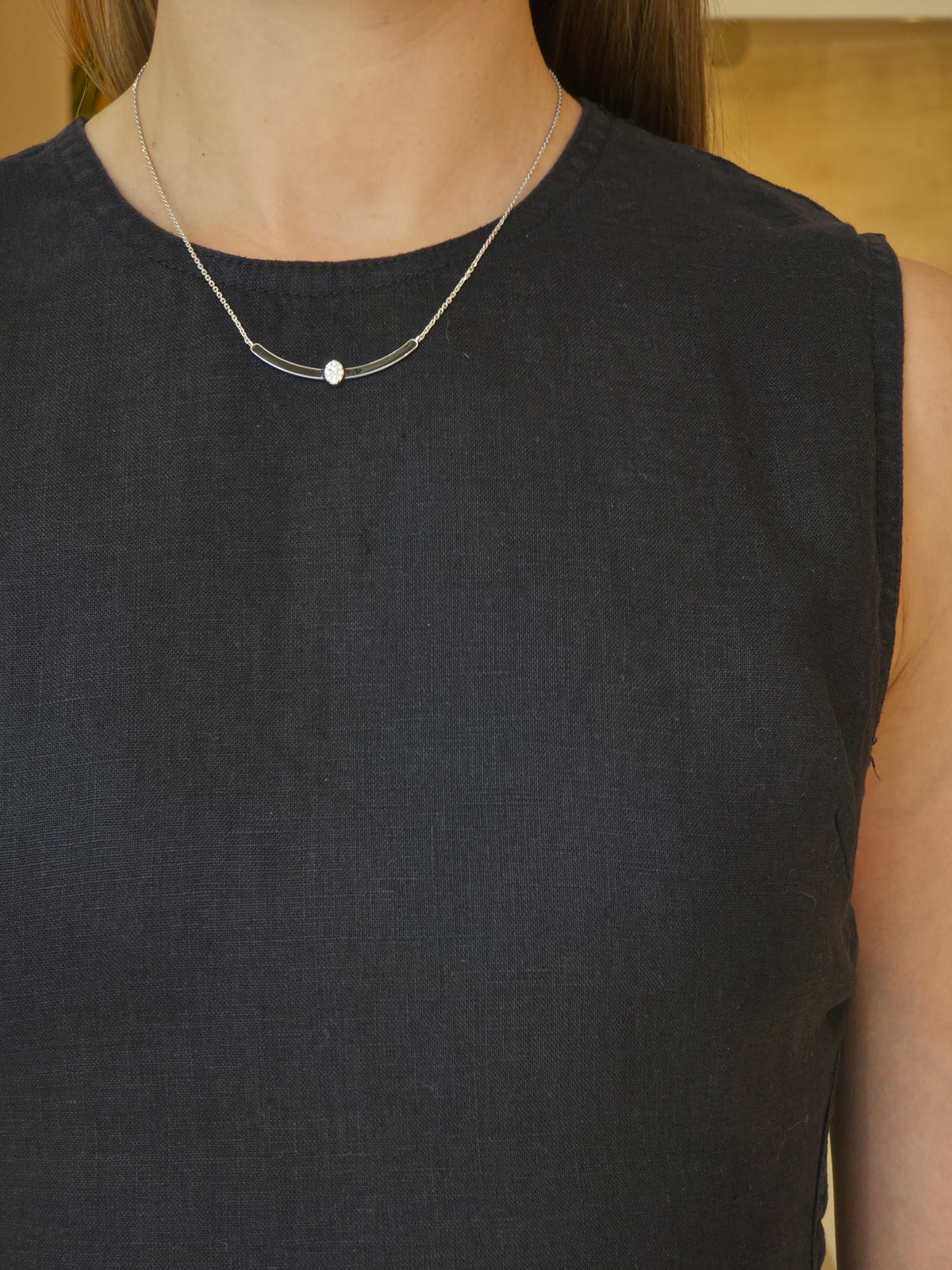 Understated Diamond Curved Bar Necklace - additional view